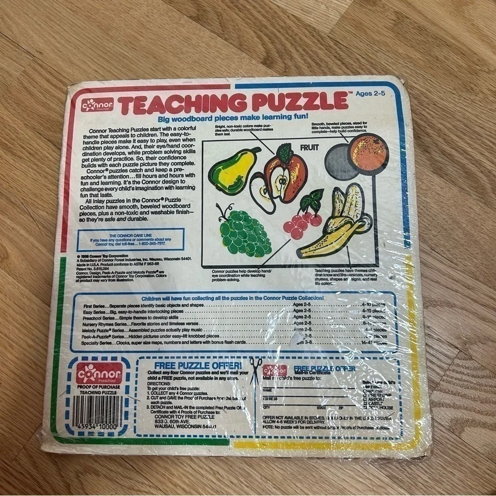 Vintage Learning Puzzle NEW Fruit Teaching Wooden Peg Pieces Baby